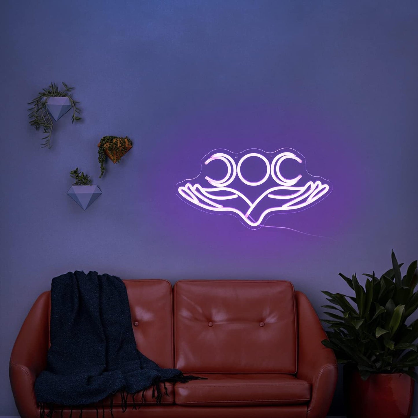 Hand to Moon Neon Sign
