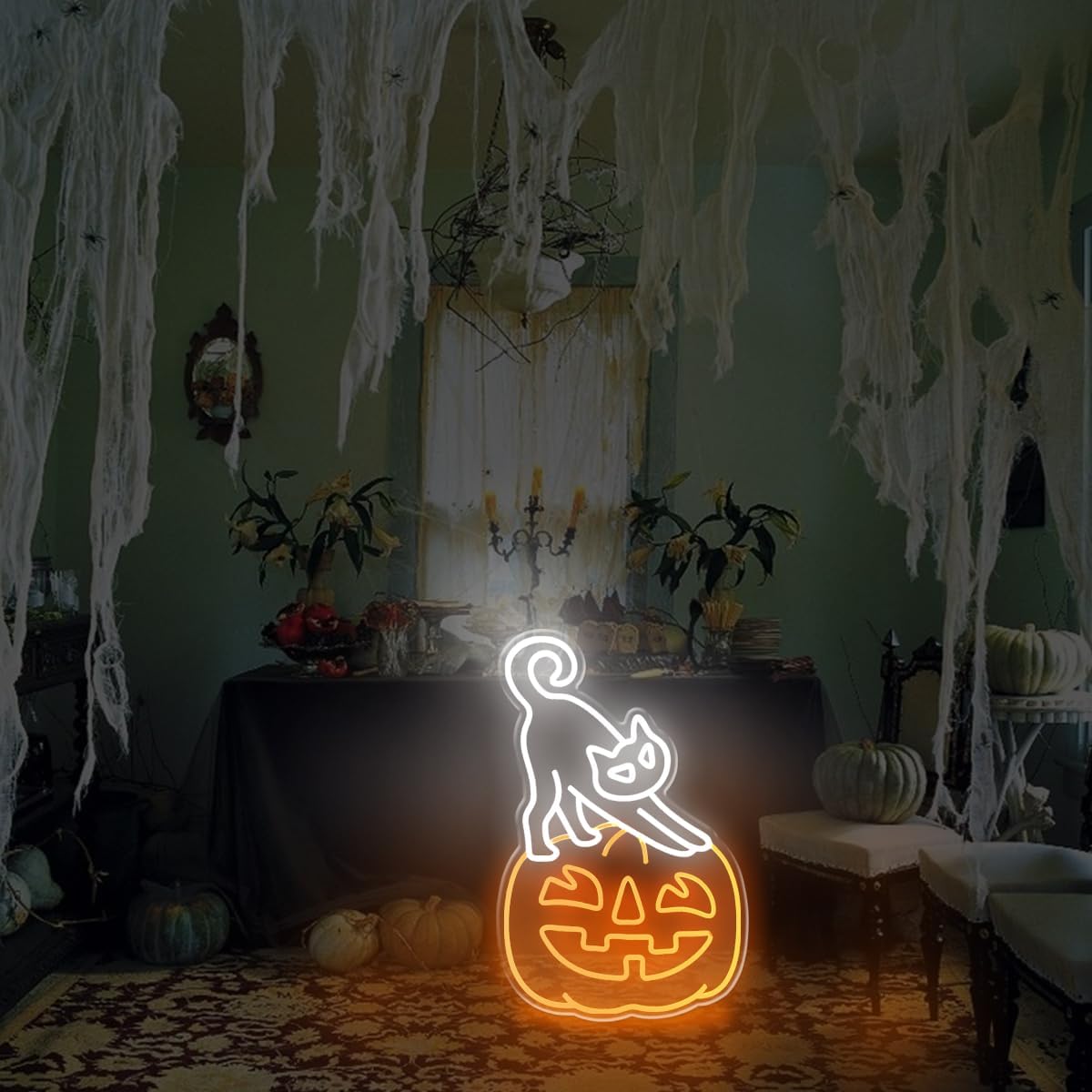 Cat Jack-O-Lantern LED Neon Sign