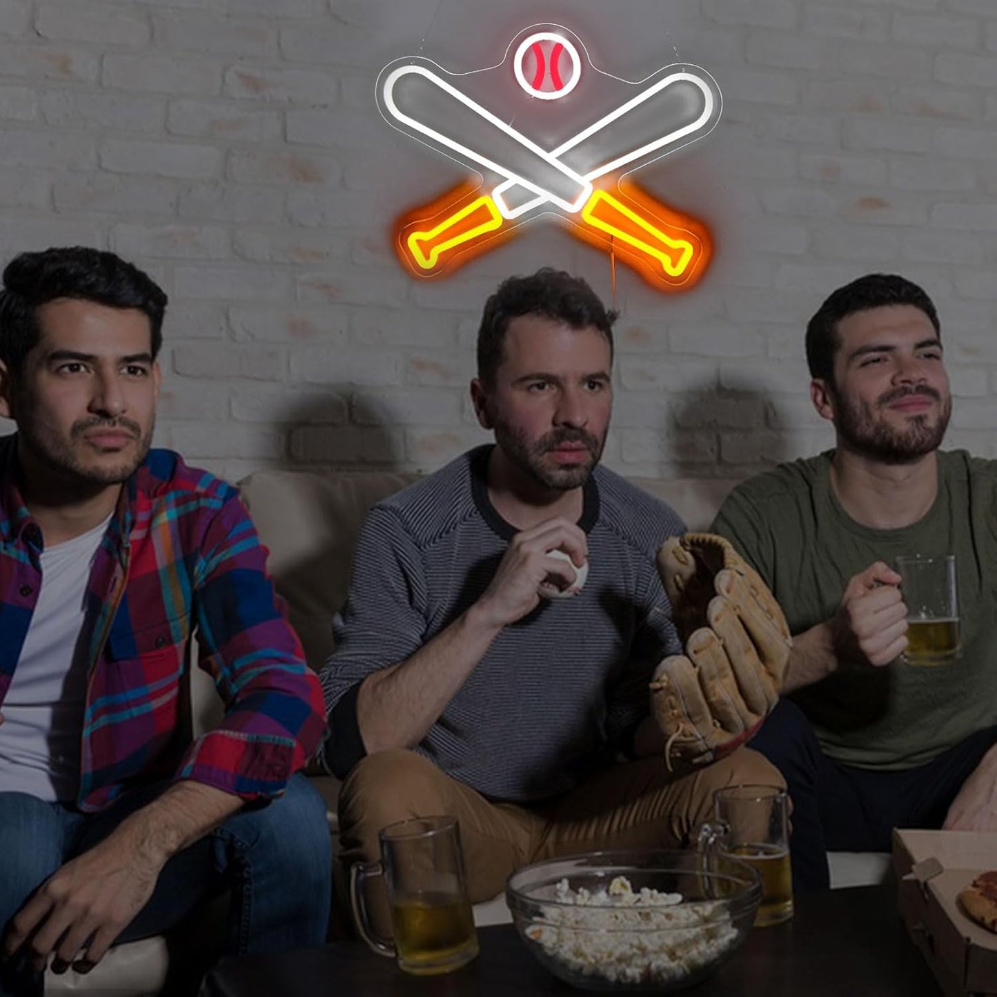 Baseball Crossed Bats with Ball Neon Sign