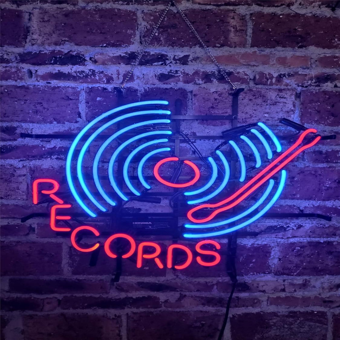 "Blue Records Block" Neon Sign