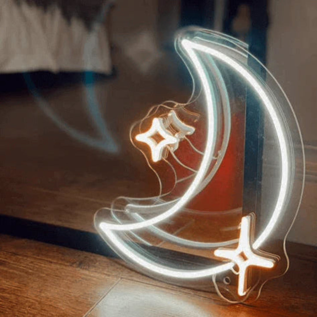 Celestial Moon and Stars Neon Sign