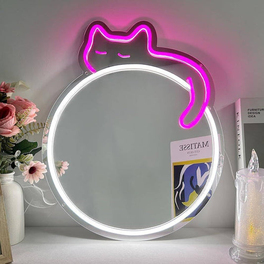 Cat mirror neon light