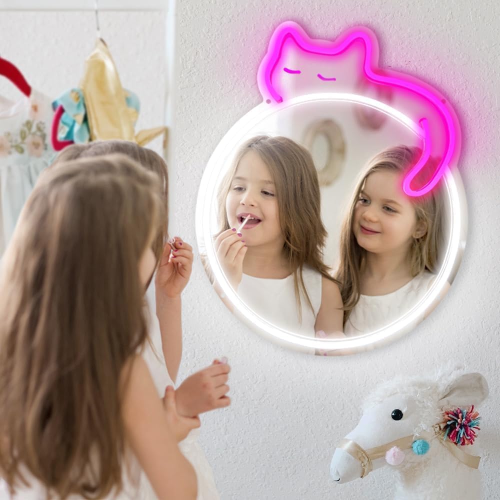 Cat mirror neon light