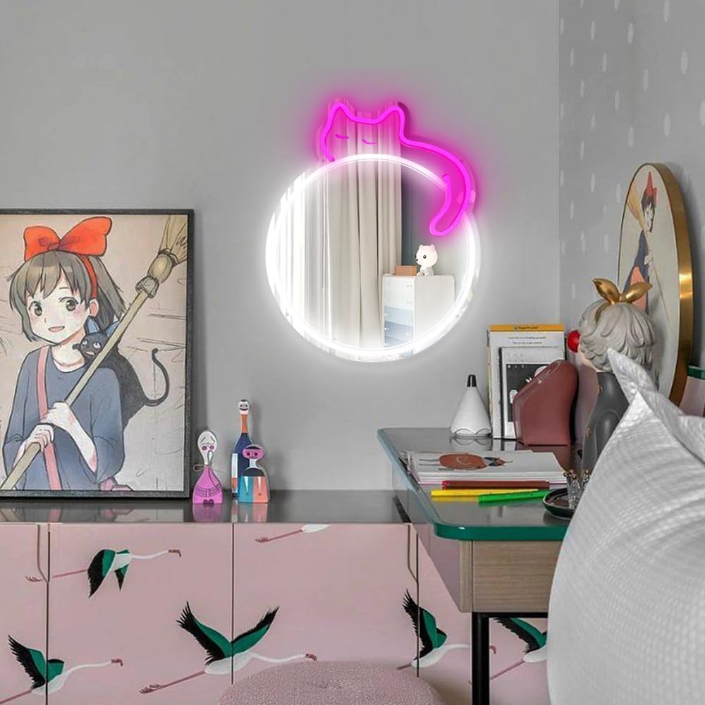 Cat mirror neon light