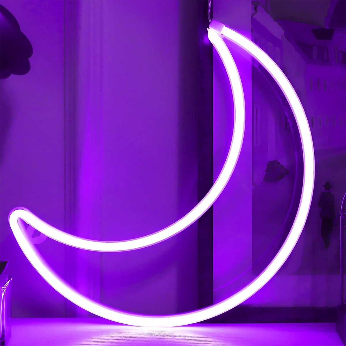 Purple Moon Neon Sign