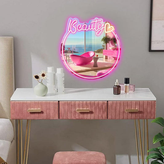 'Beauty'  Mirror Neon Light