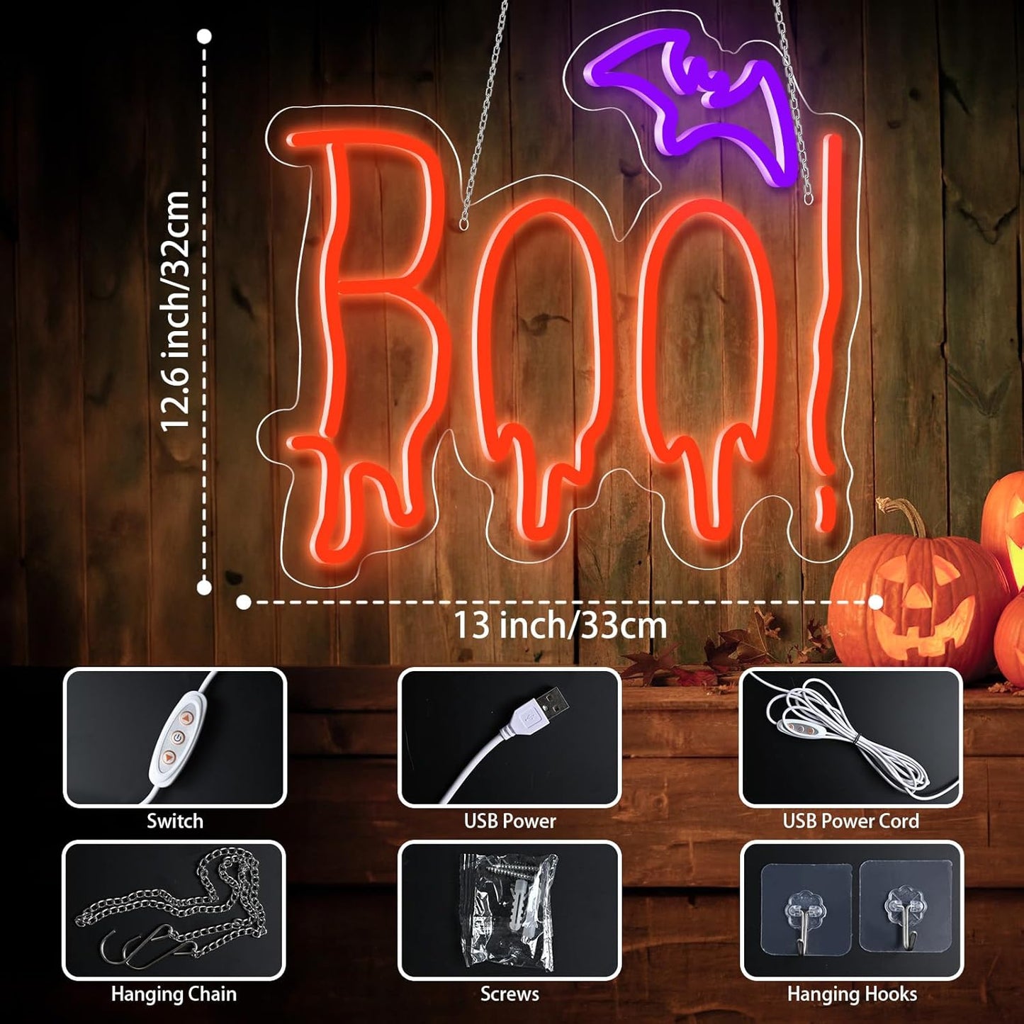 "Halloween Decor Boo" Neon Sign