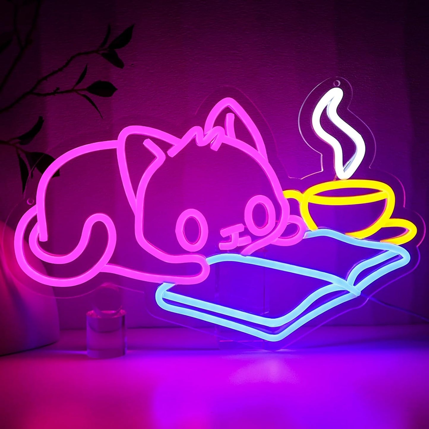 Cat Reading Book Neon Sign