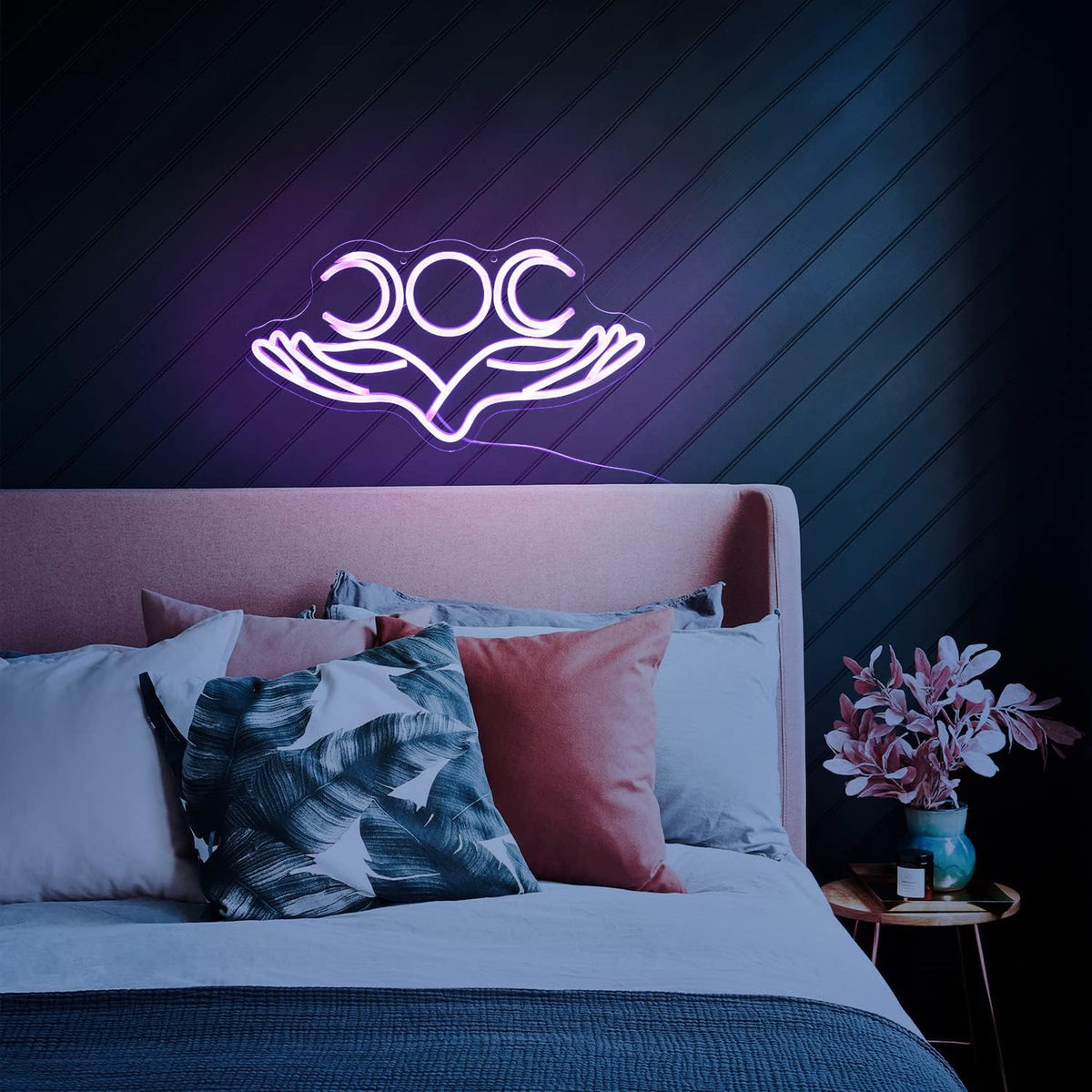 Hand to Moon Neon Sign