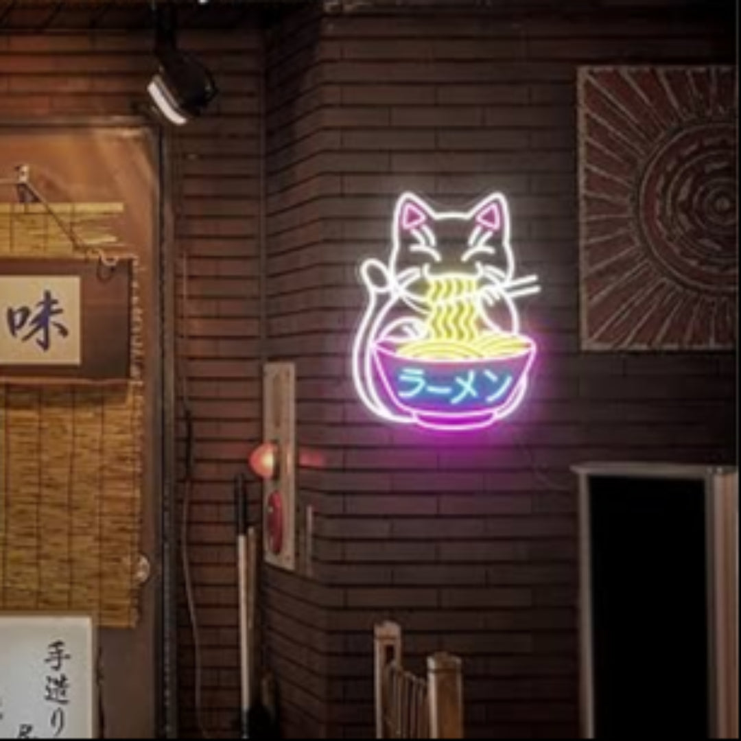 Japanese Noodles Ramen Cat Neon Sign