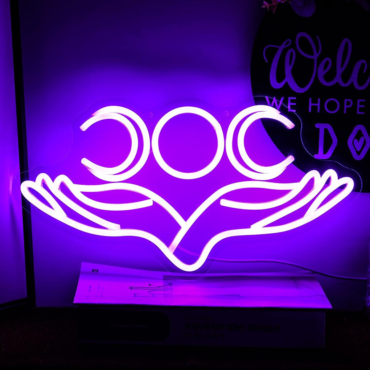 Hand to Moon Neon Sign