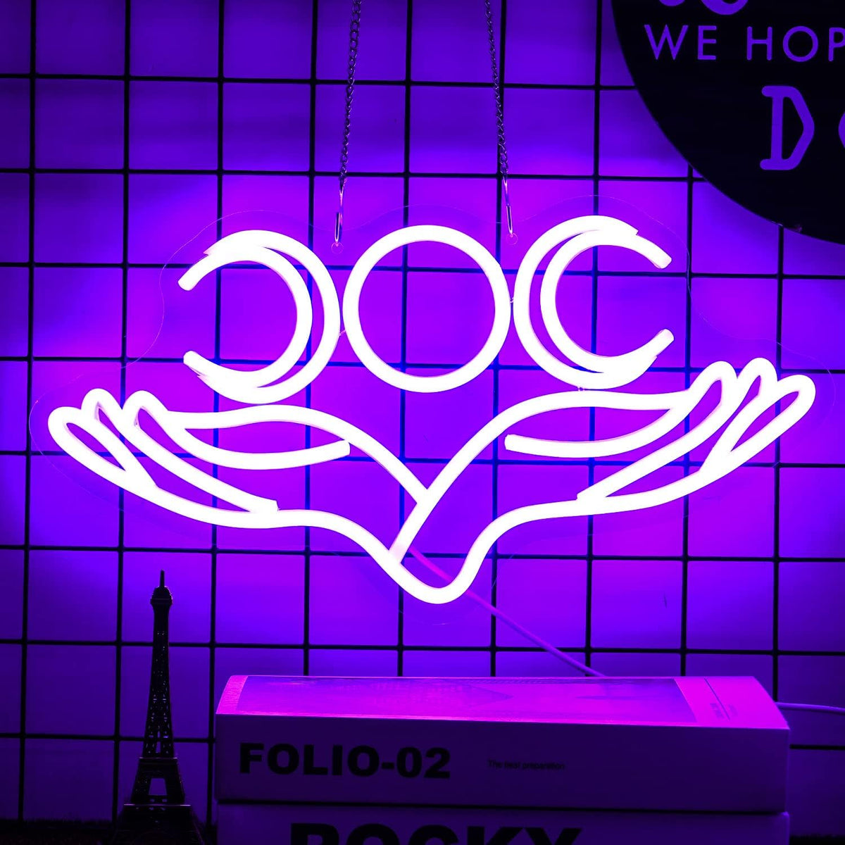 Hand to Moon Neon Sign