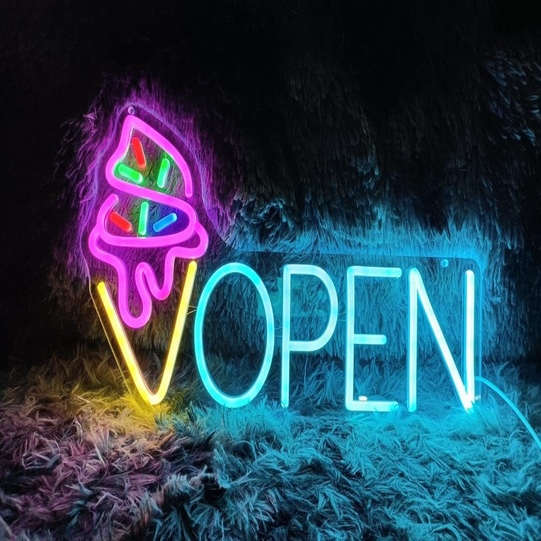 Ice Cream Shop "OPEN" Neon Sign