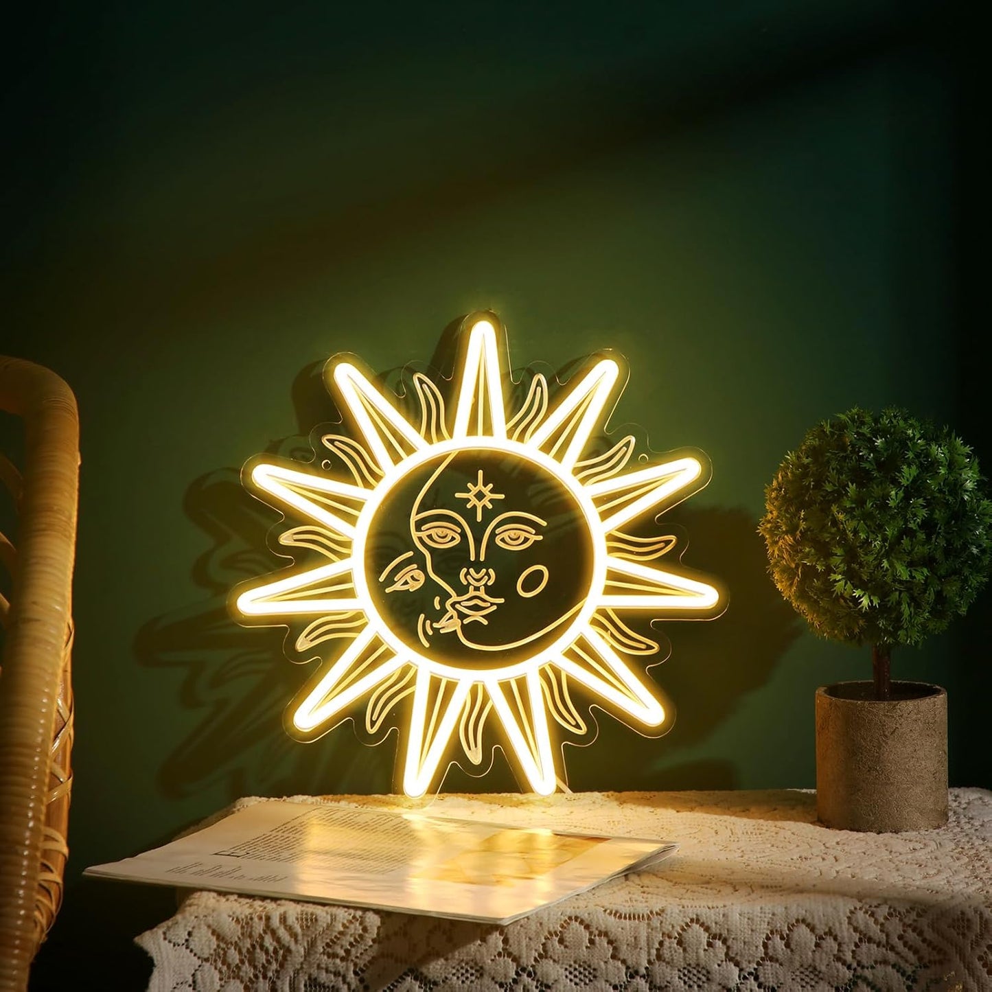 Sunflower and Moon Neon Sign