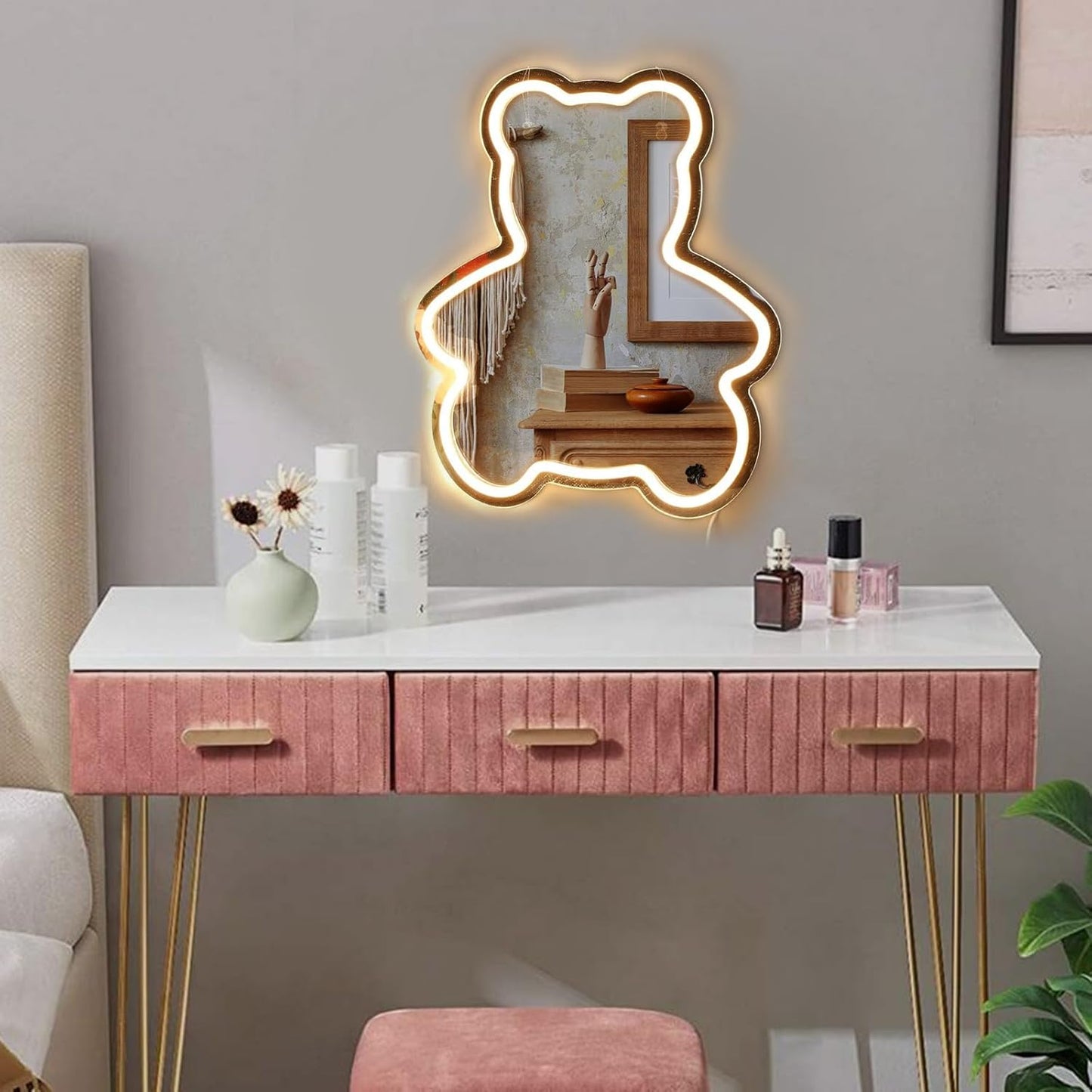 Bear Mirror Neon Light