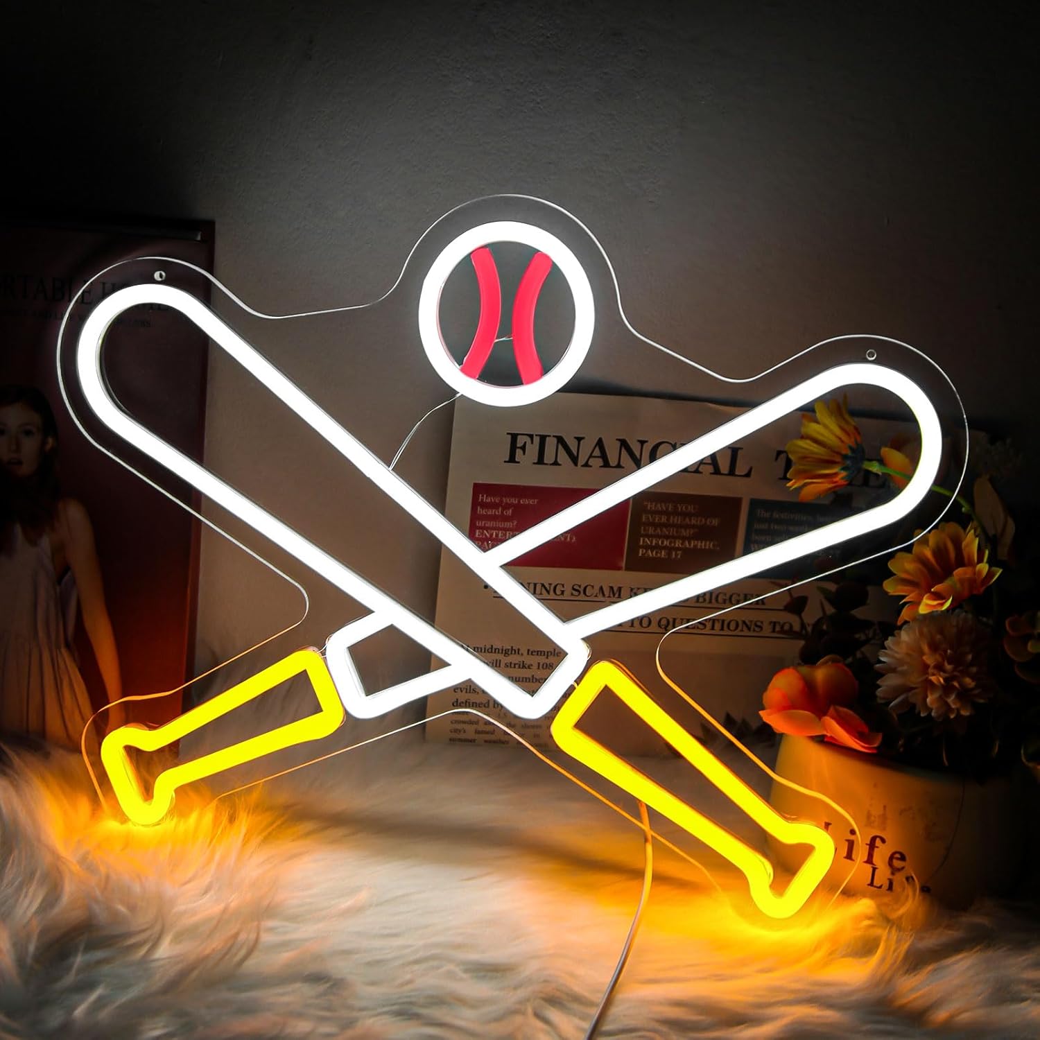 Custom Led Baseball Sign Baseball Crossed Bats with Ball Neon Sign | Custom LED Baseball Decor ...