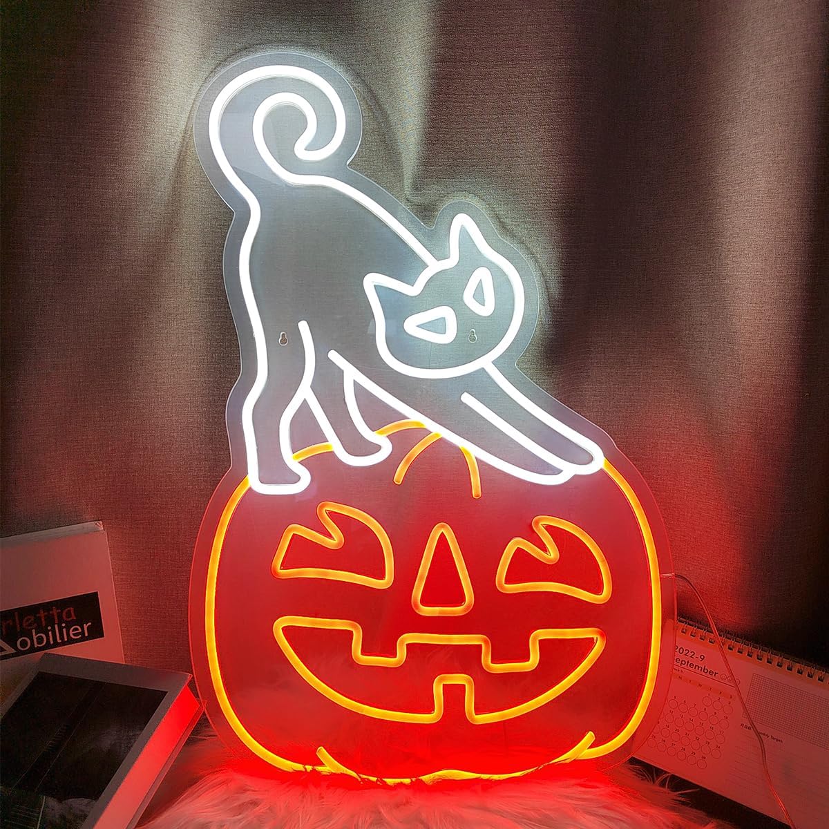 Cat Jack-O-Lantern LED Neon Sign