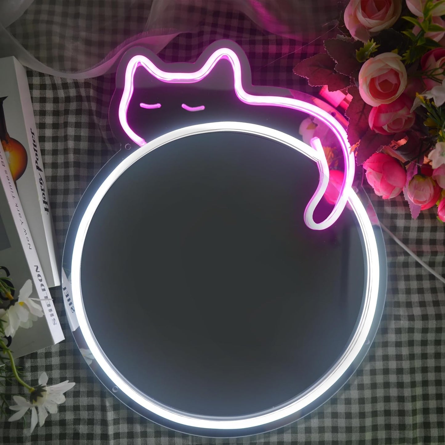 Cat mirror neon light