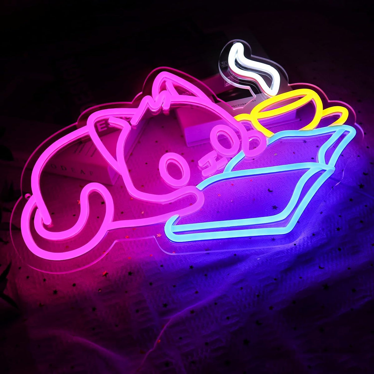Cat Reading Book Neon Sign