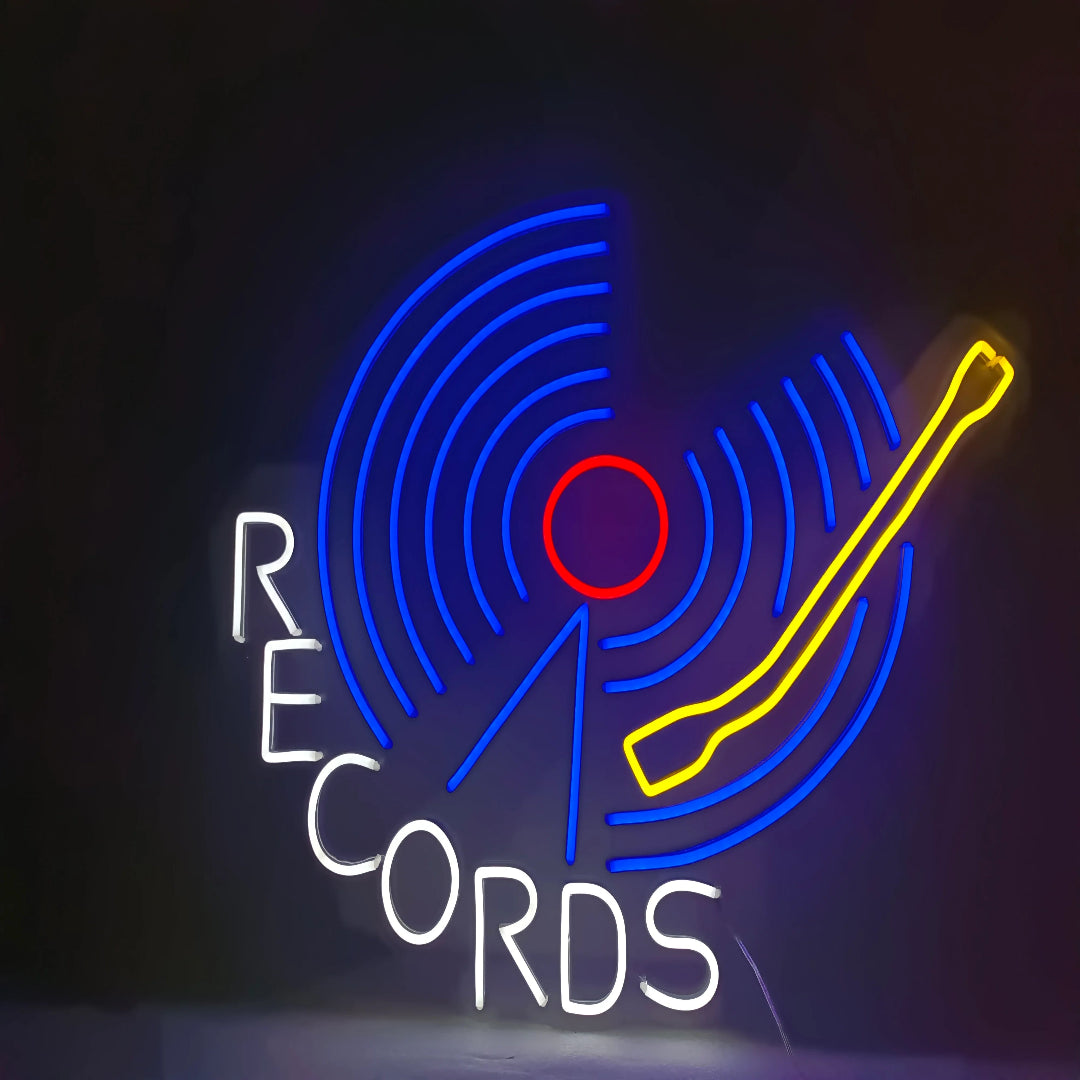 "Blue Records Block" Neon Sign
