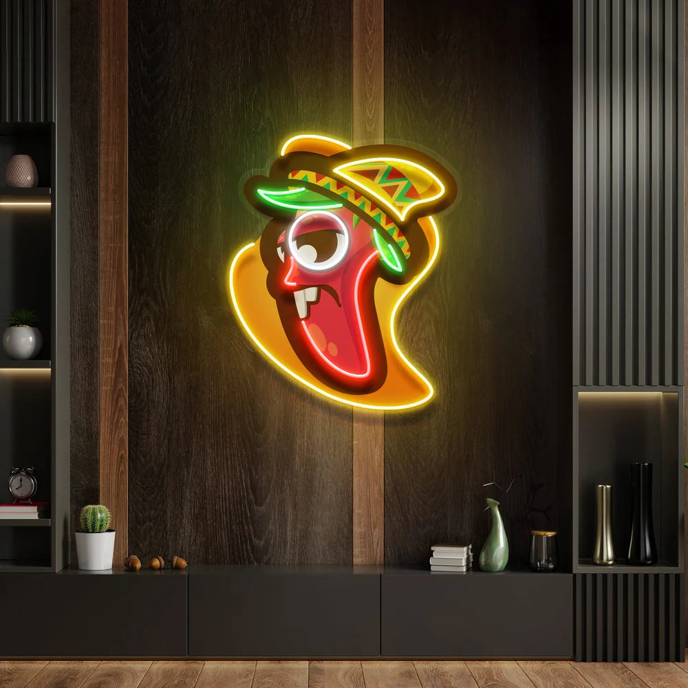 Cartoon Mexican Chili Peppers Artwork Led Neon Sign