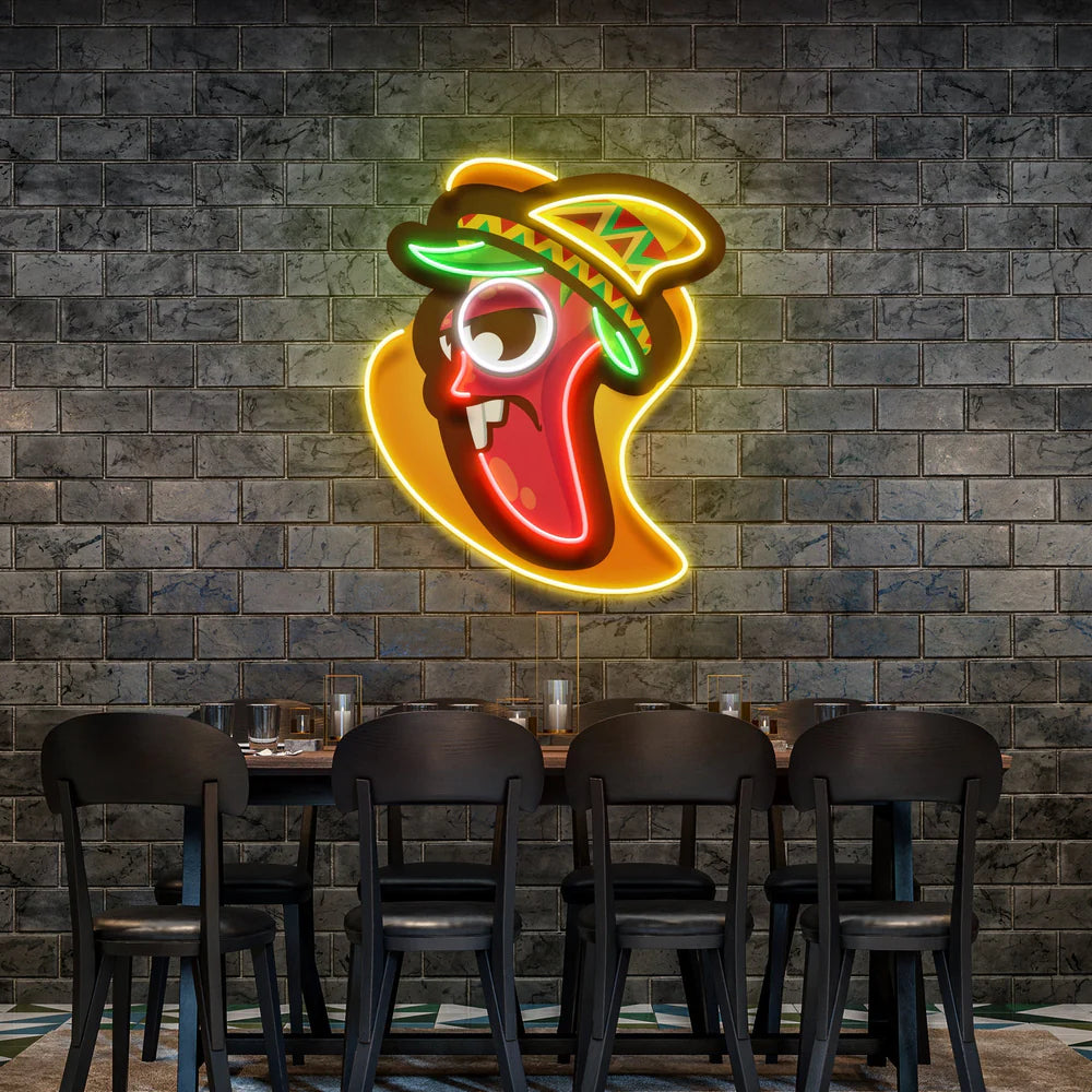 Cartoon Mexican Chili Peppers Artwork Led Neon Sign