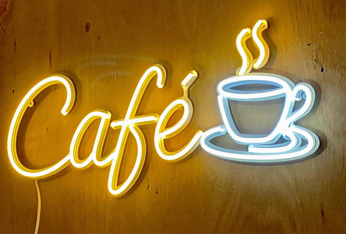 Cafe with Cup Neon Sign